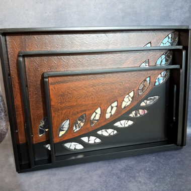 Designer Inlay Mirror Leaf Design Trays Set of 3