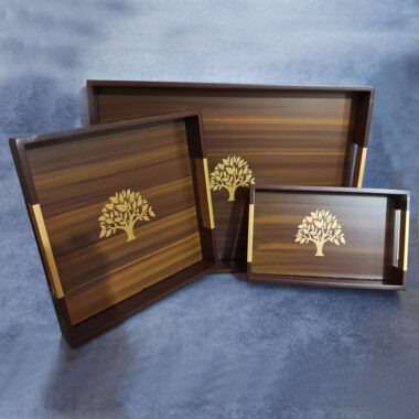 Designer Laminated Golden Tree Design Trays Set Of 3