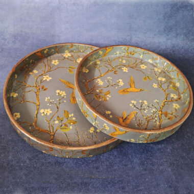 Enamel Wooden Tray Set